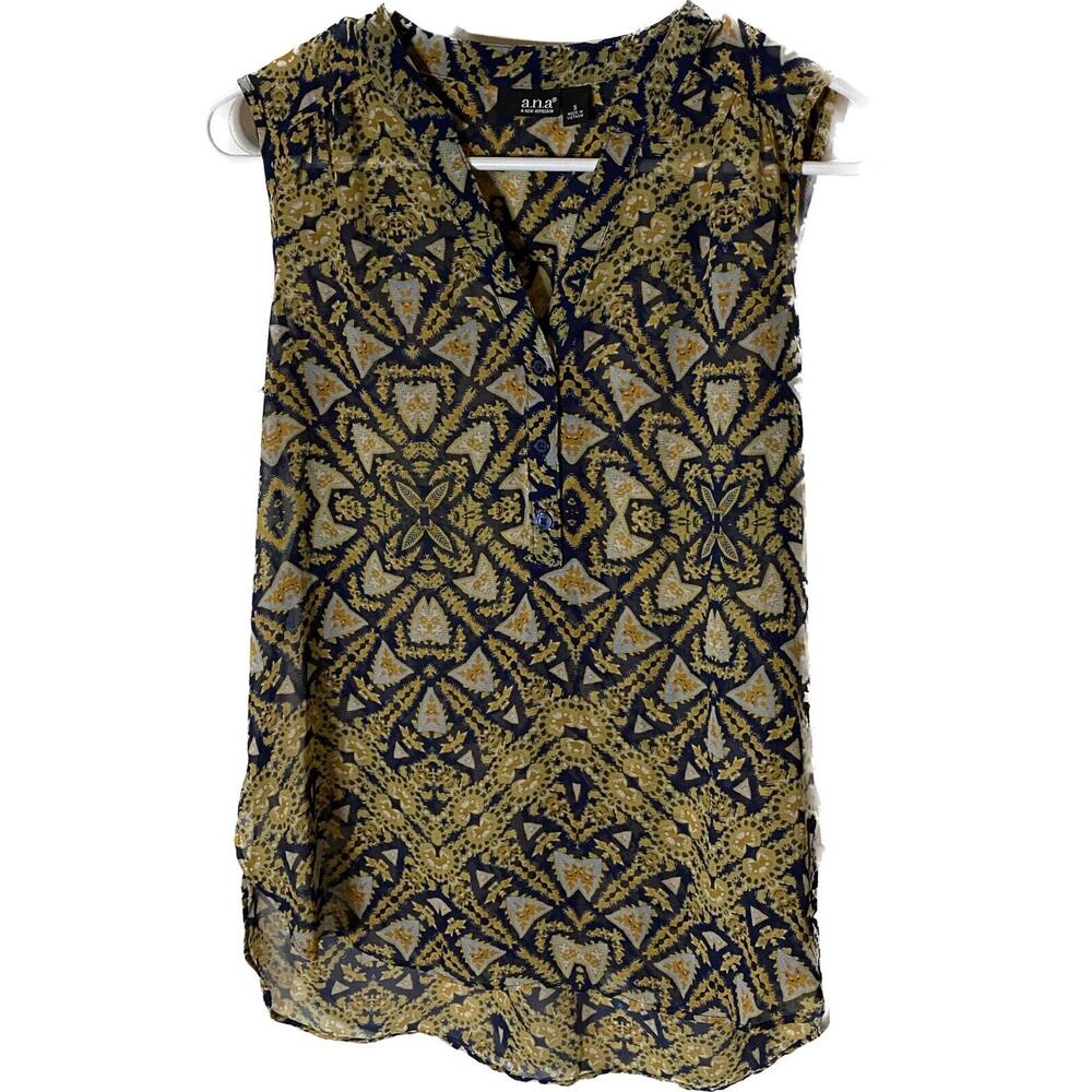 a.n.a High‎ Low Sleeveless Tank Top Women's Small Gold/blue Happy Hour Summer